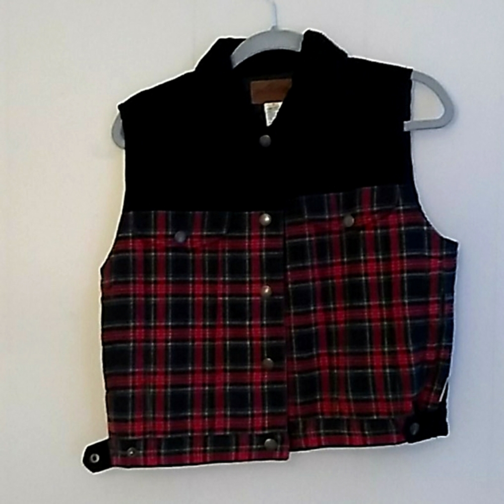 Pendleton vest, corduroy and red plaid, size small